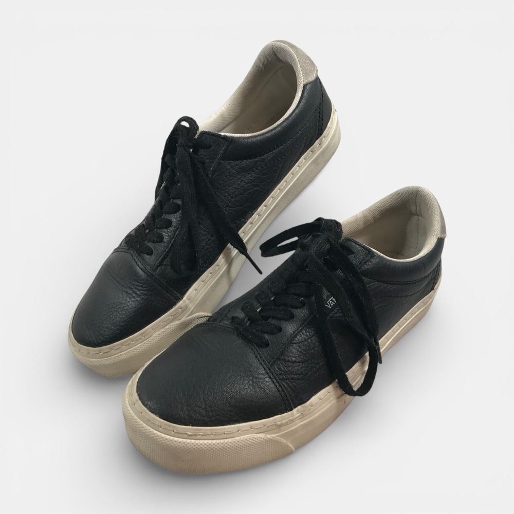 VANS Off The Wall Old Skool Lux Black Leather Lace Up Shoes Mens 6.5 Womens 8
